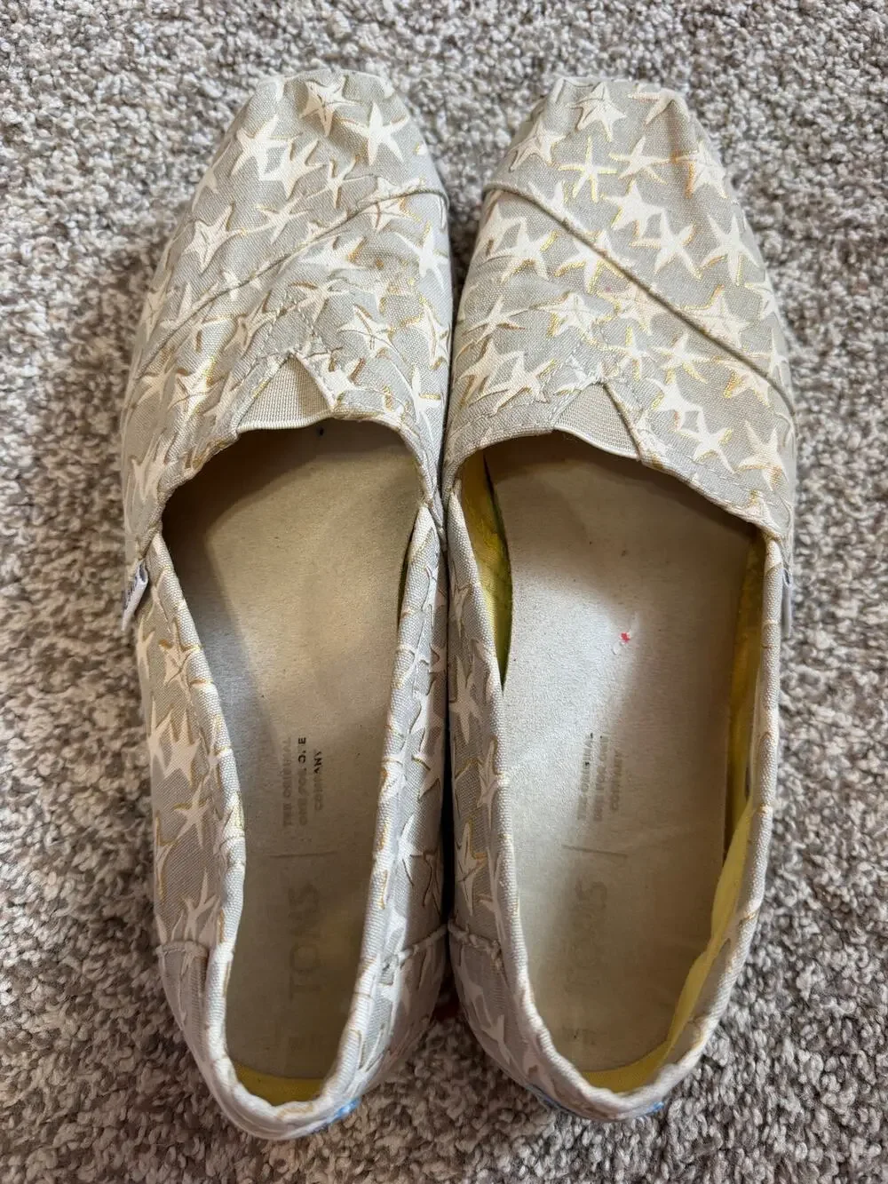 TOMS Alpargata Starfish Slip On Shoes Womens Size 11 Tan Gold Metallic Canvas